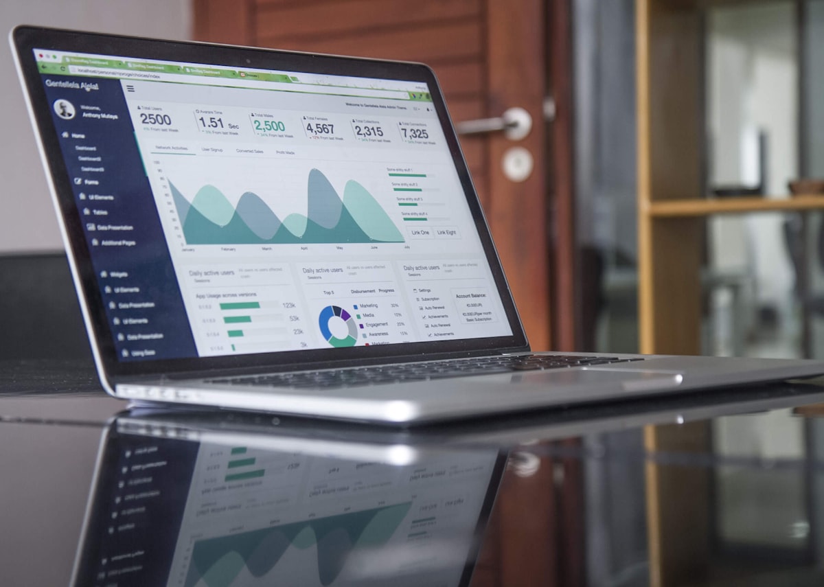 Laptop showing analytics dashboards and charts